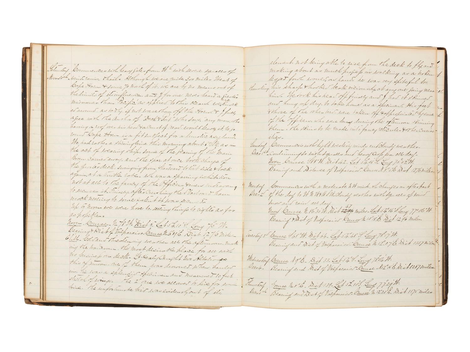 [U.S. COAST GUARD] -- [AFRICAN AMERICANA]. Ship journal of Dr. Calvin Carter, Medical Officer on board the U.S. Revenue Cutter Reliance , 1867-1868.