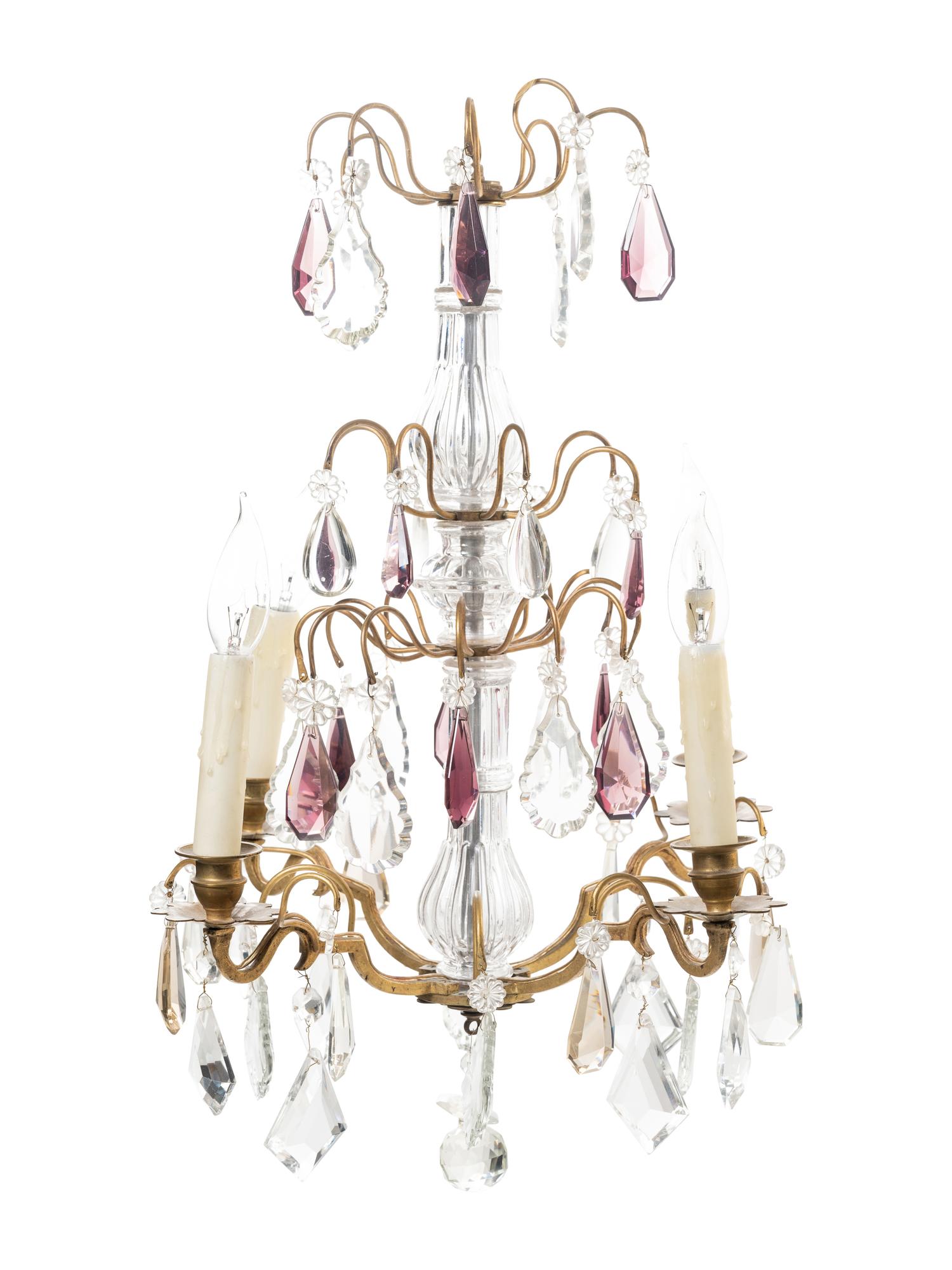 A French Gilt Bronze and Glass Four-Light Chandelier