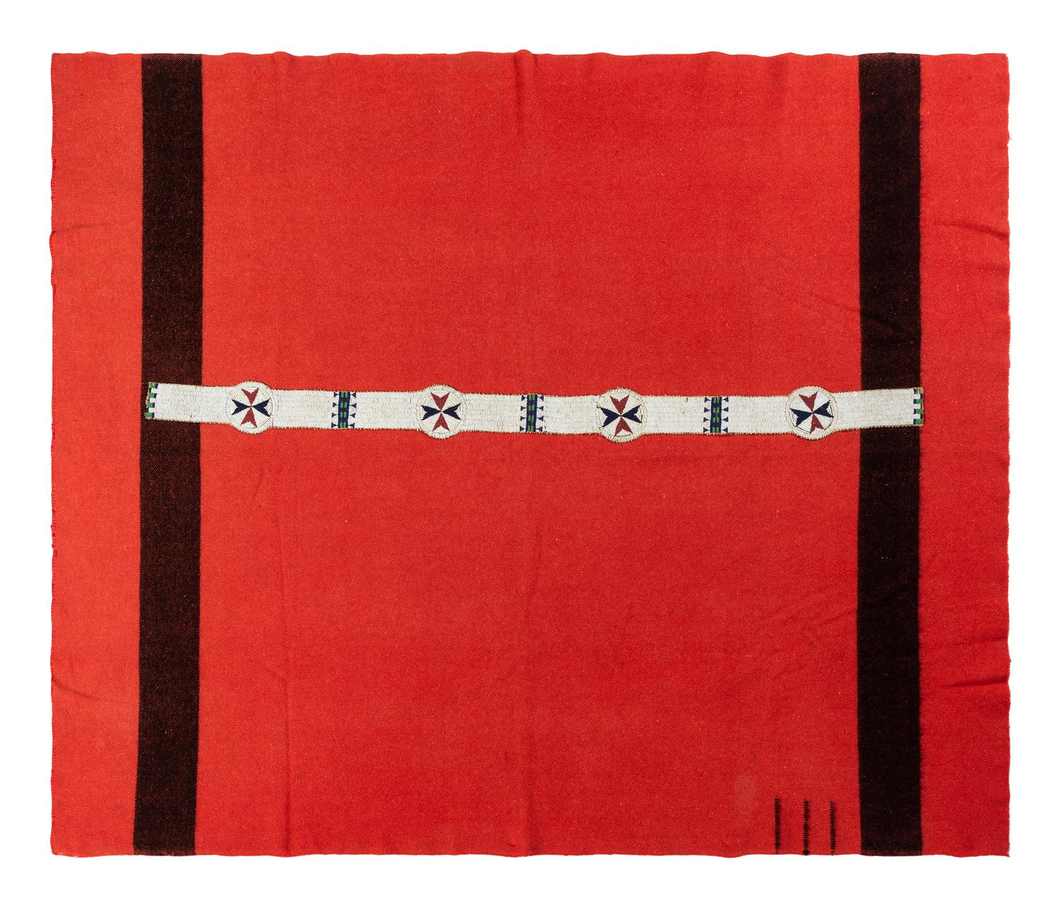 Sioux Beaded Hide Blanket Strip, on Trade Wool Blanket