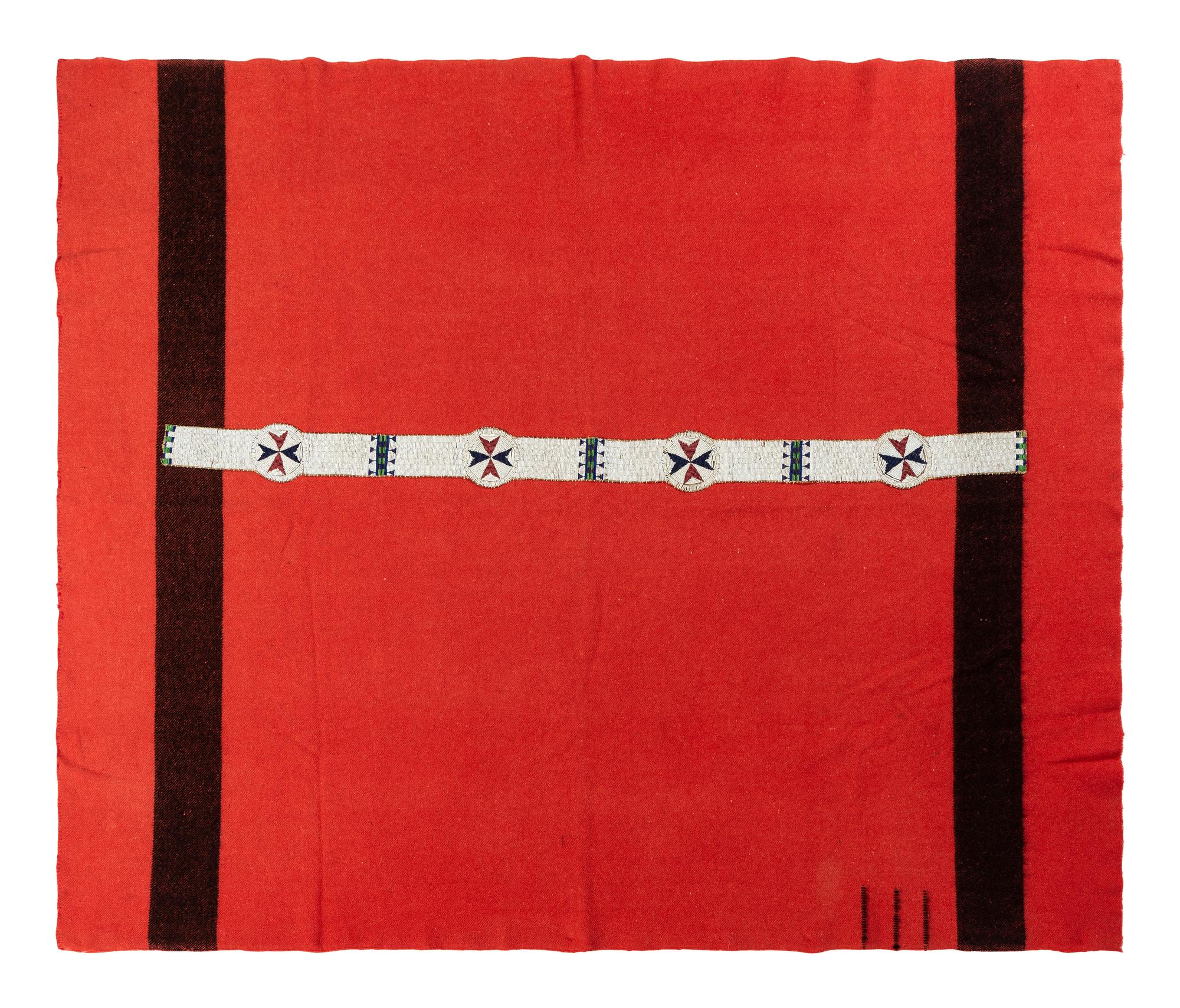 Sioux Beaded Hide Blanket Strip, on Trade Wool Blanket