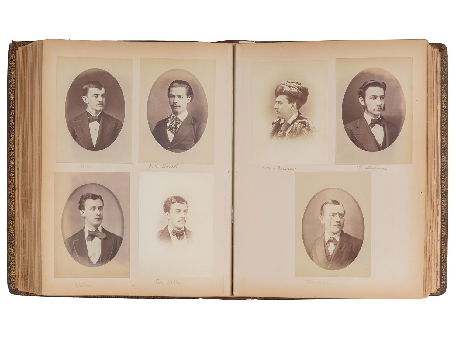 [EARLY PHOTOGRAPHY - AFRICAN AMERICANA]. Yale College, 1872 . Album containing photographs of faculty, students, and staff, highlighted by 5 portraits of African American subjects.
