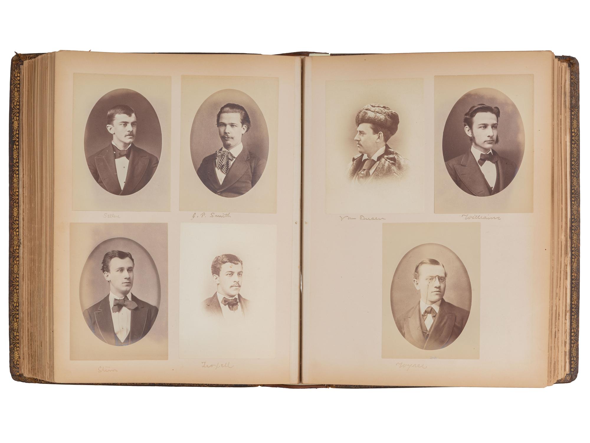 [EARLY PHOTOGRAPHY - AFRICAN AMERICANA]. Yale College, 1872 . Album containing photographs of faculty, students, and staff, highlighted by 5 portraits of African American subjects.