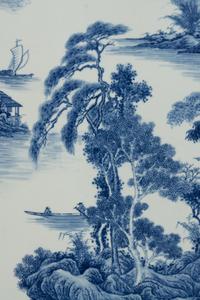 Eight Chinese Blue and White Porcelain Plaque Inset Hanging Panels 青花山水圖掛屏八扇
