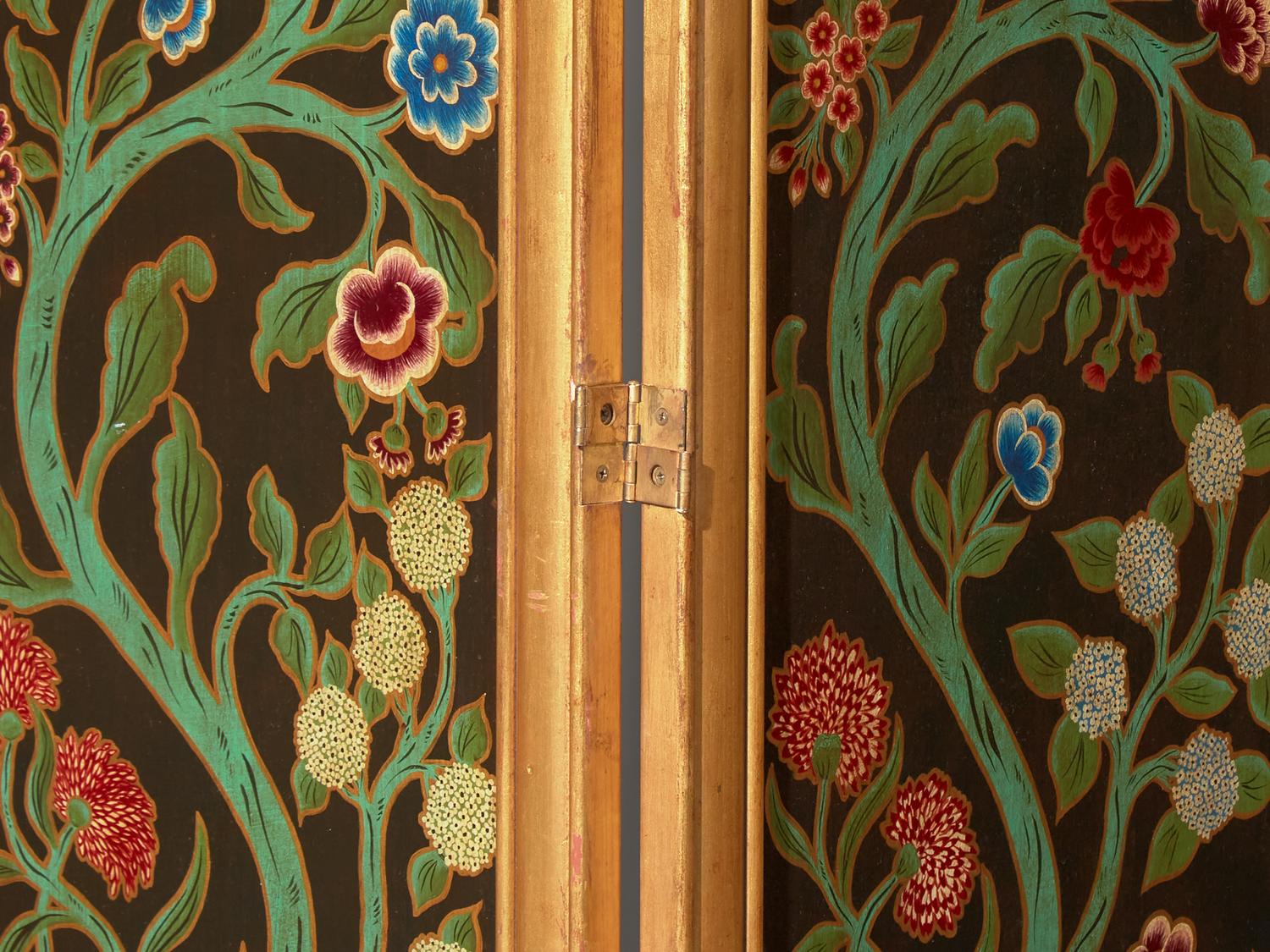 A Pair of Giltwood and Polychrome Painted Four-Panel Folding Screens DONATED BY DAVID KLEINBERG DESIGN ASSOCIATES