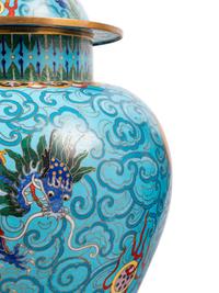 Two Pairs of Chinese Blue Ground Cloisonné Enameled 'Dragon' Vessels