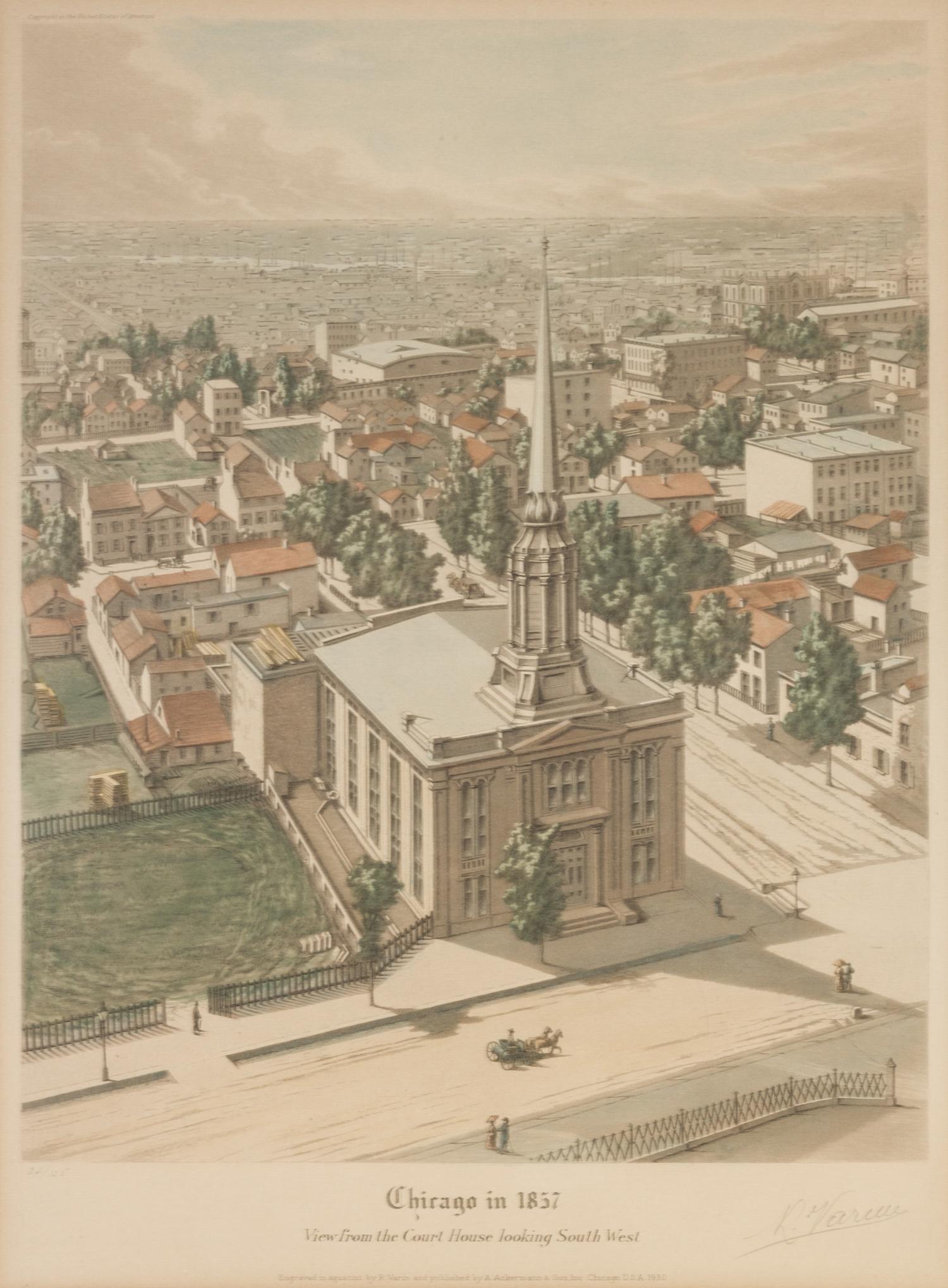 (CHICAGO) VARIN, RAOUL. A group of four original color aquatints, depicting various views of Chicago, various dates. Framed.