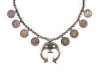 Navajo Silver, Coin, and Turquoise Squash Blossom Necklace
