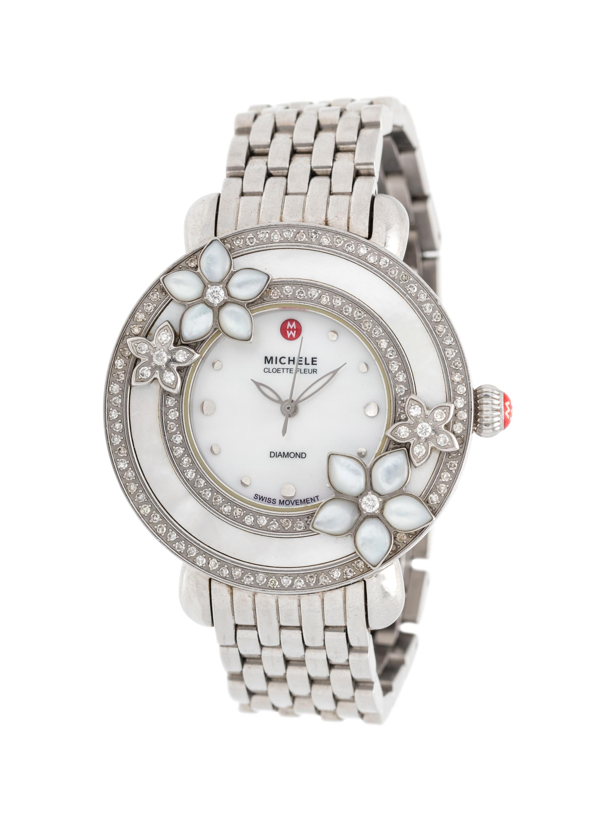 MICHELE, STAINLESS STEEL, MOTHER-OF-PEARL AND DIAMOND 'CLOETTE FLEUR' WRISTWATCH
