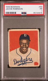 A 1949 Bowman Jackie Robinson Baseball Card No. 50 (PSA 1)