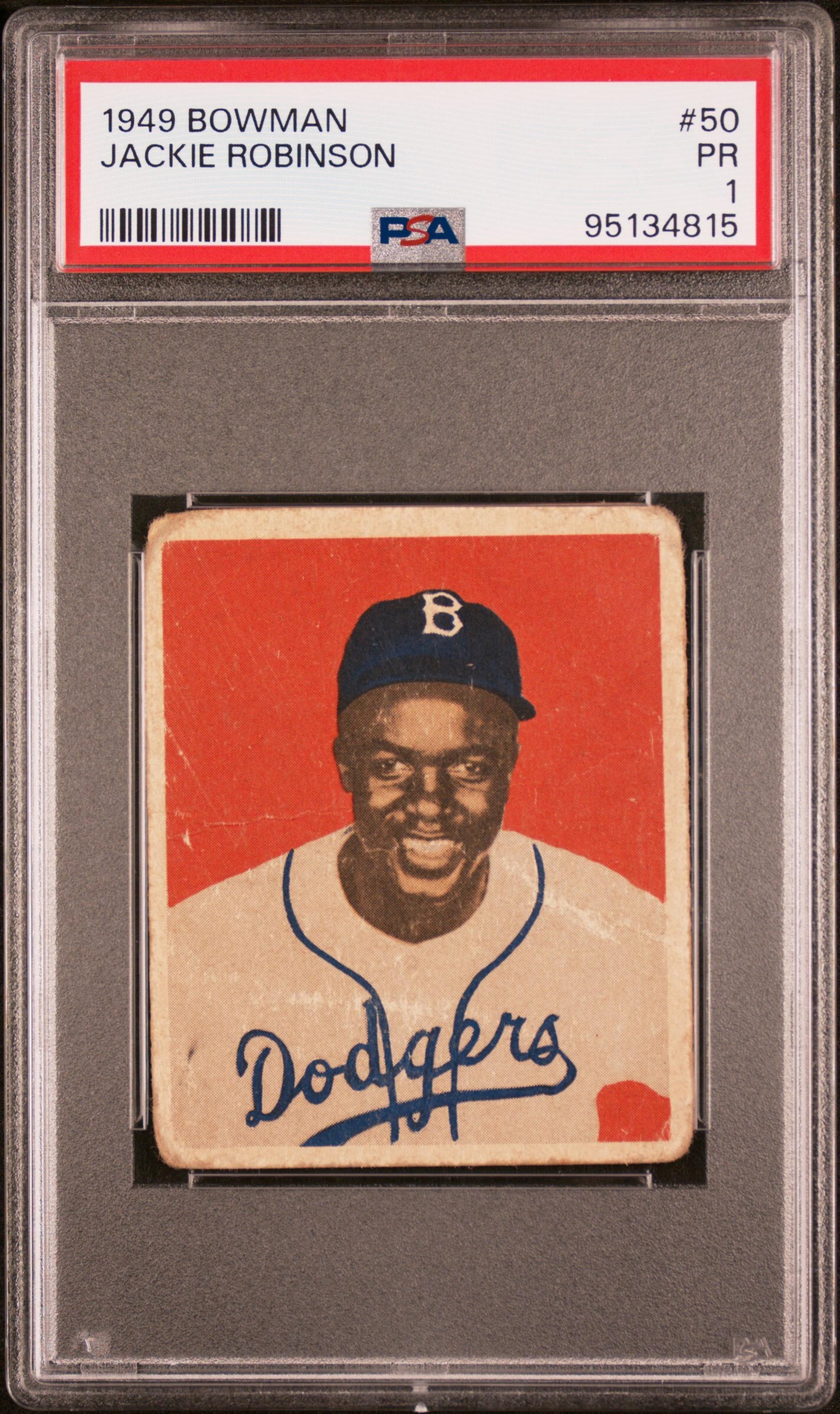A 1949 Bowman Jackie Robinson Baseball Card No. 50 (PSA 1)