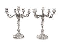 A Pair of Italian Silver Five-Light Candelabra