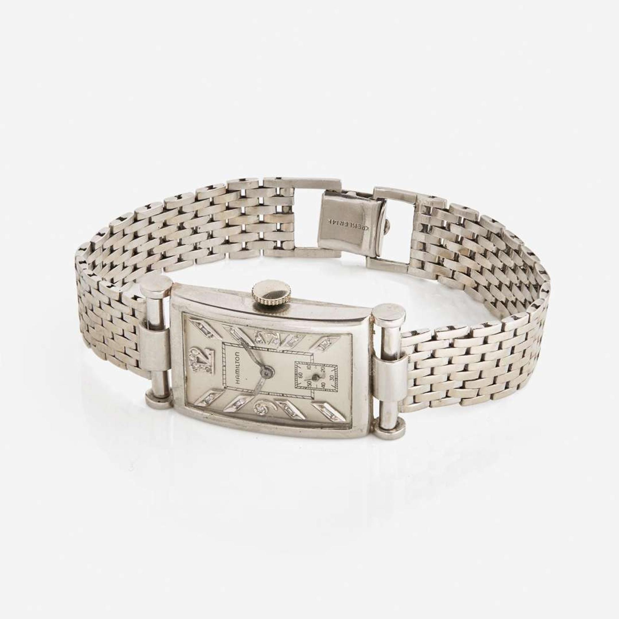 A 14K White Gold Hamilton Watch