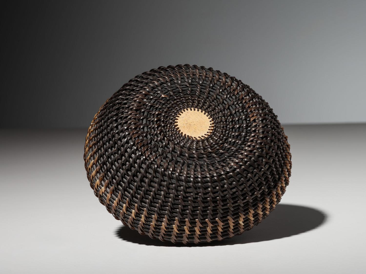 Alaskan Native Baleen Basket, with Walrus Finial