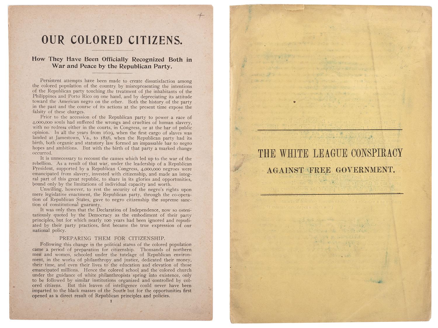 [RECONSTRUCTION - DISENFRANCHISEMENT]. A pair of pamphlets combatting Black disenfranchisement, comprising:
