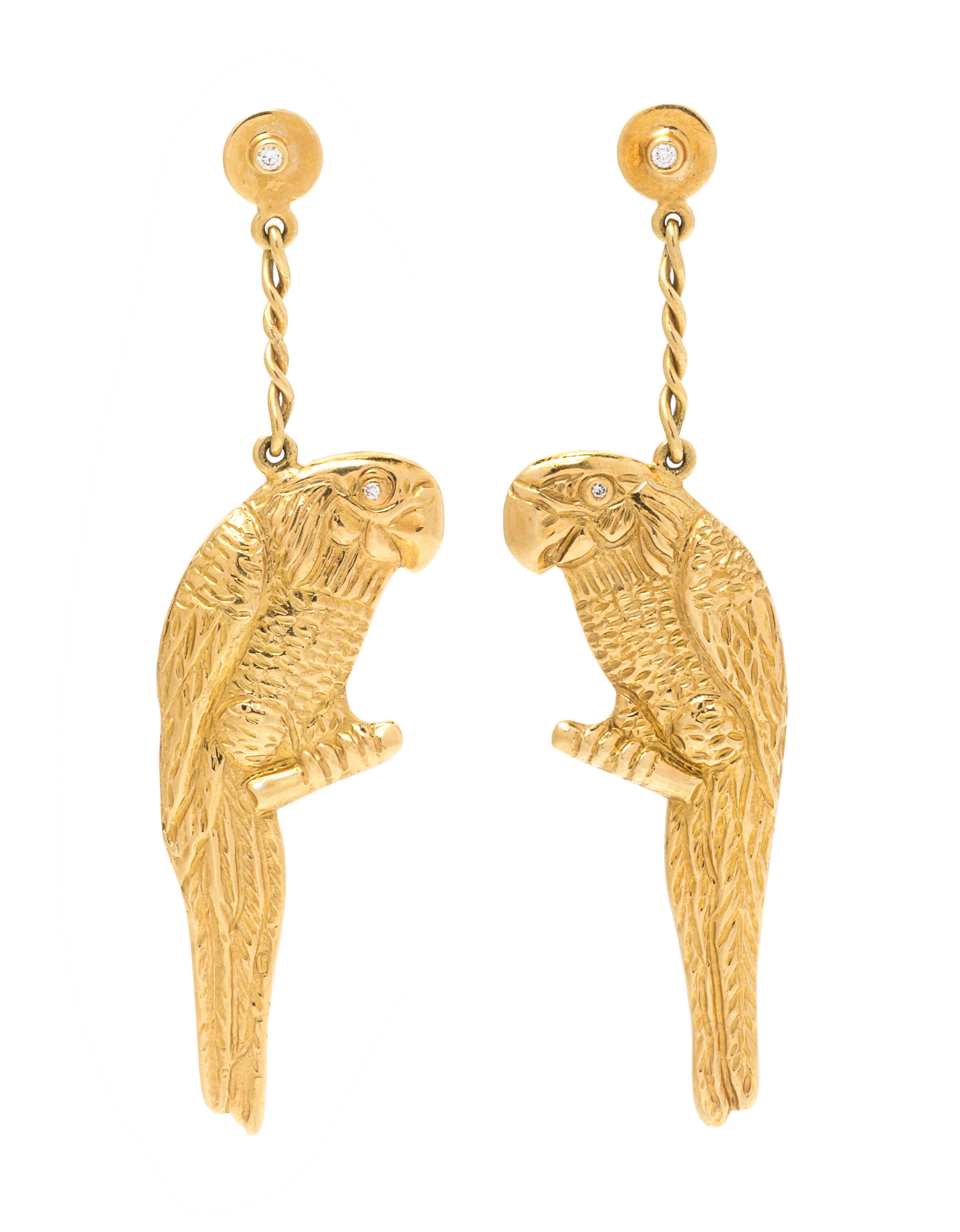 A Pair of Yellow Gold Parrot Motif Earrings, 6.60 dwts.