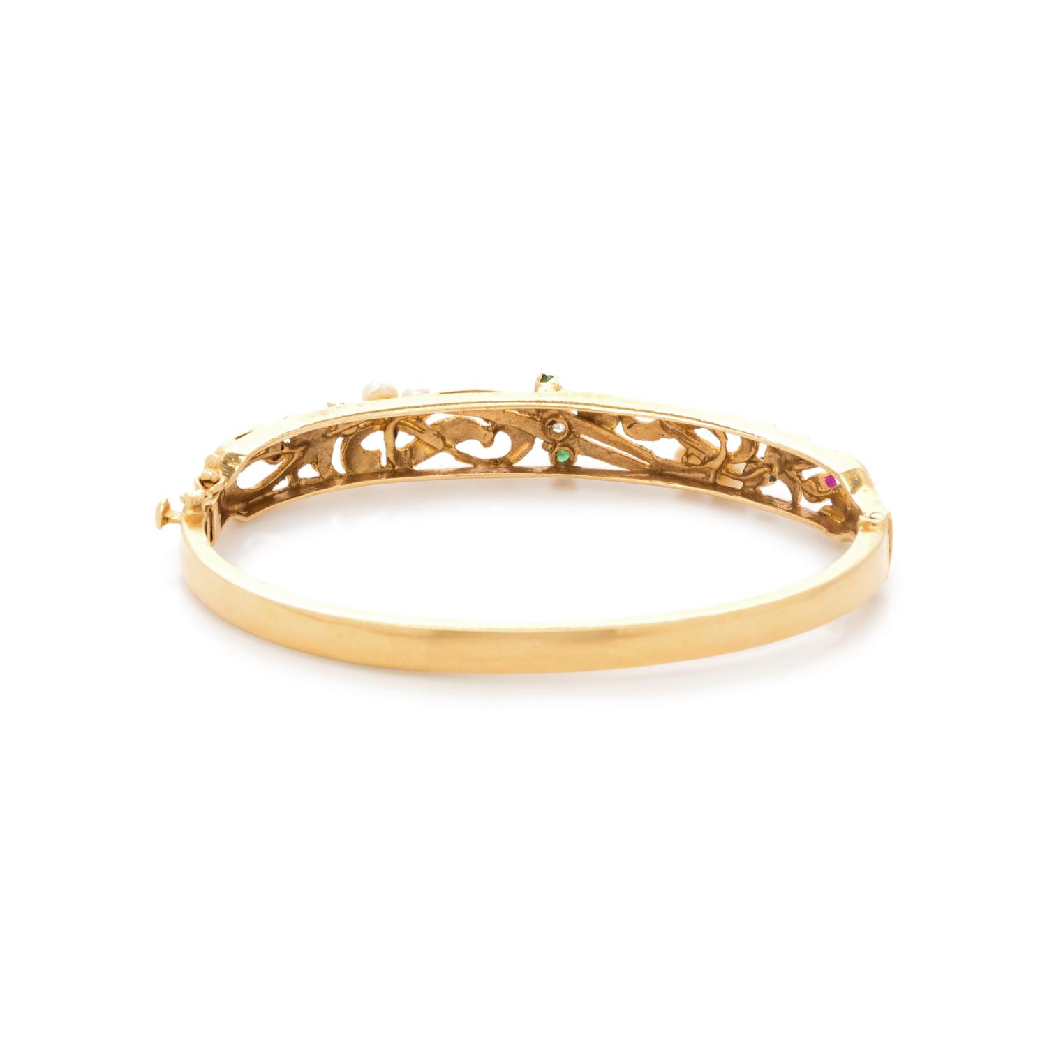 YELLOW GOLD AND MULTIGEM BANGLE BRACELET