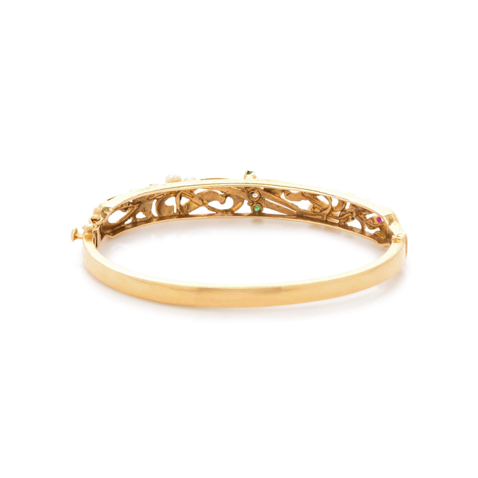 YELLOW GOLD AND MULTIGEM BANGLE BRACELET