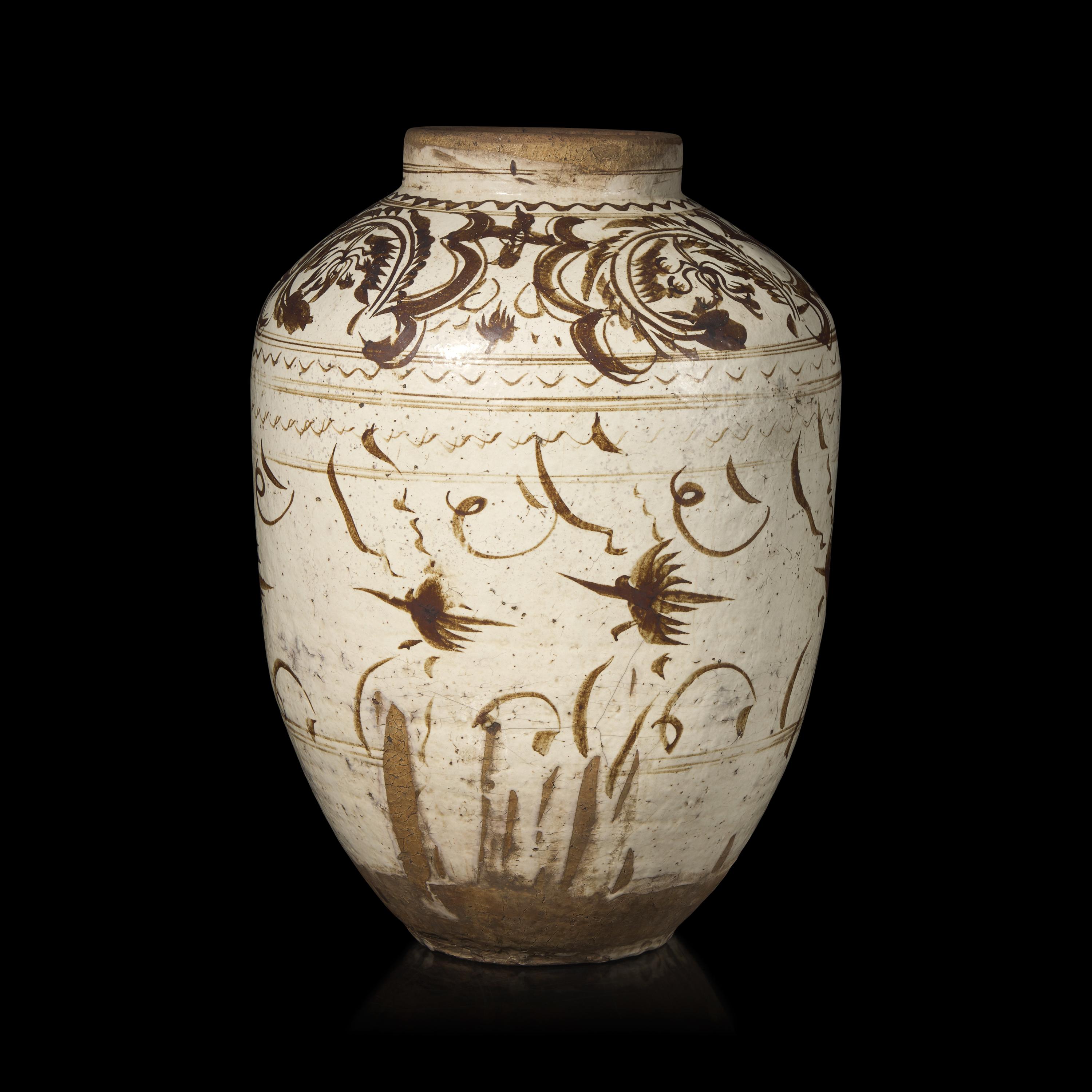 A Very Large Chinese Cizhou Iron Brown-Decorated Storage Jar, Late Ming Dynasty — 明晚期 磁州窯大罐
