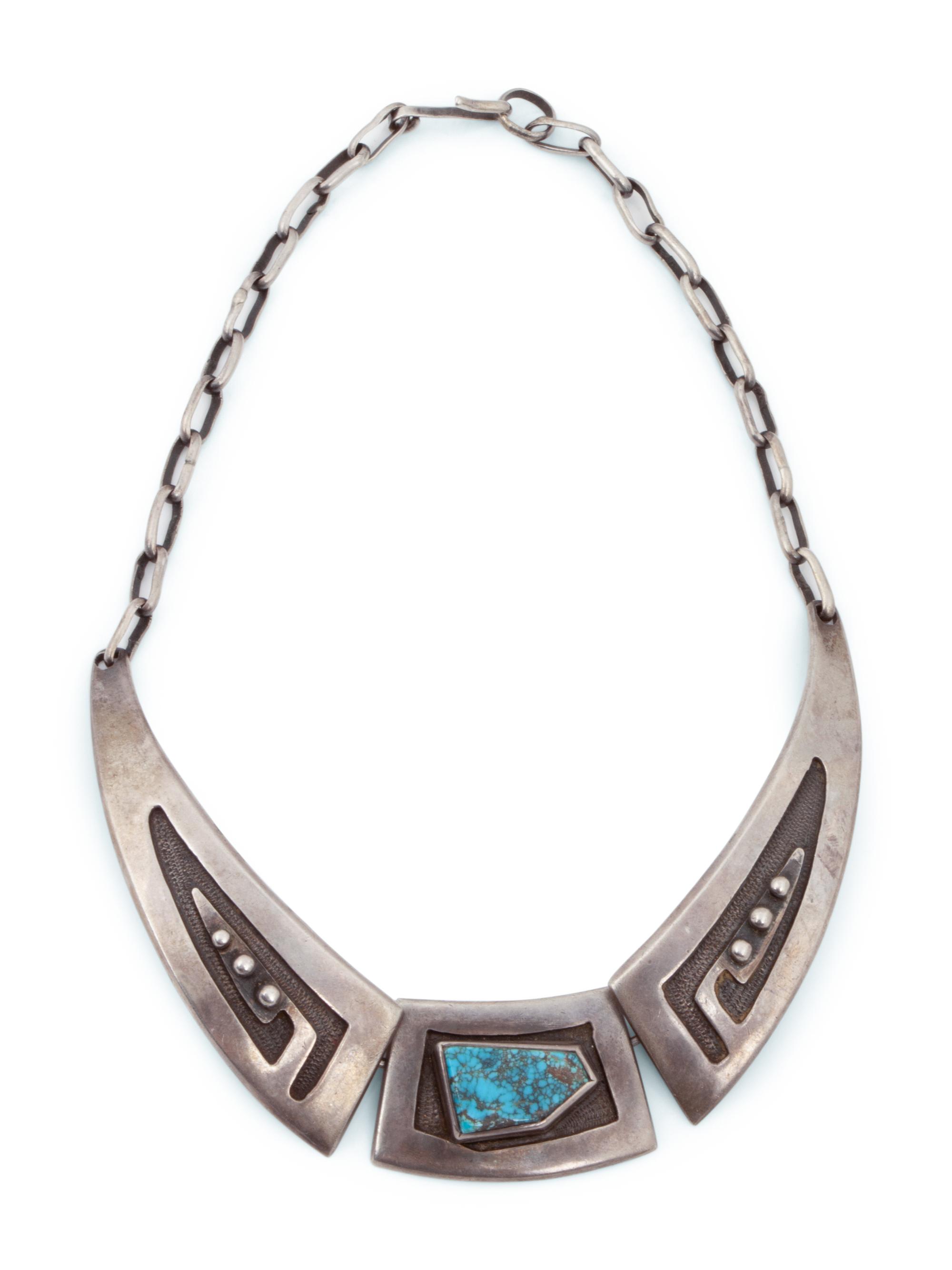 Silver Overlay Necklace, with Turquoise Cabochon