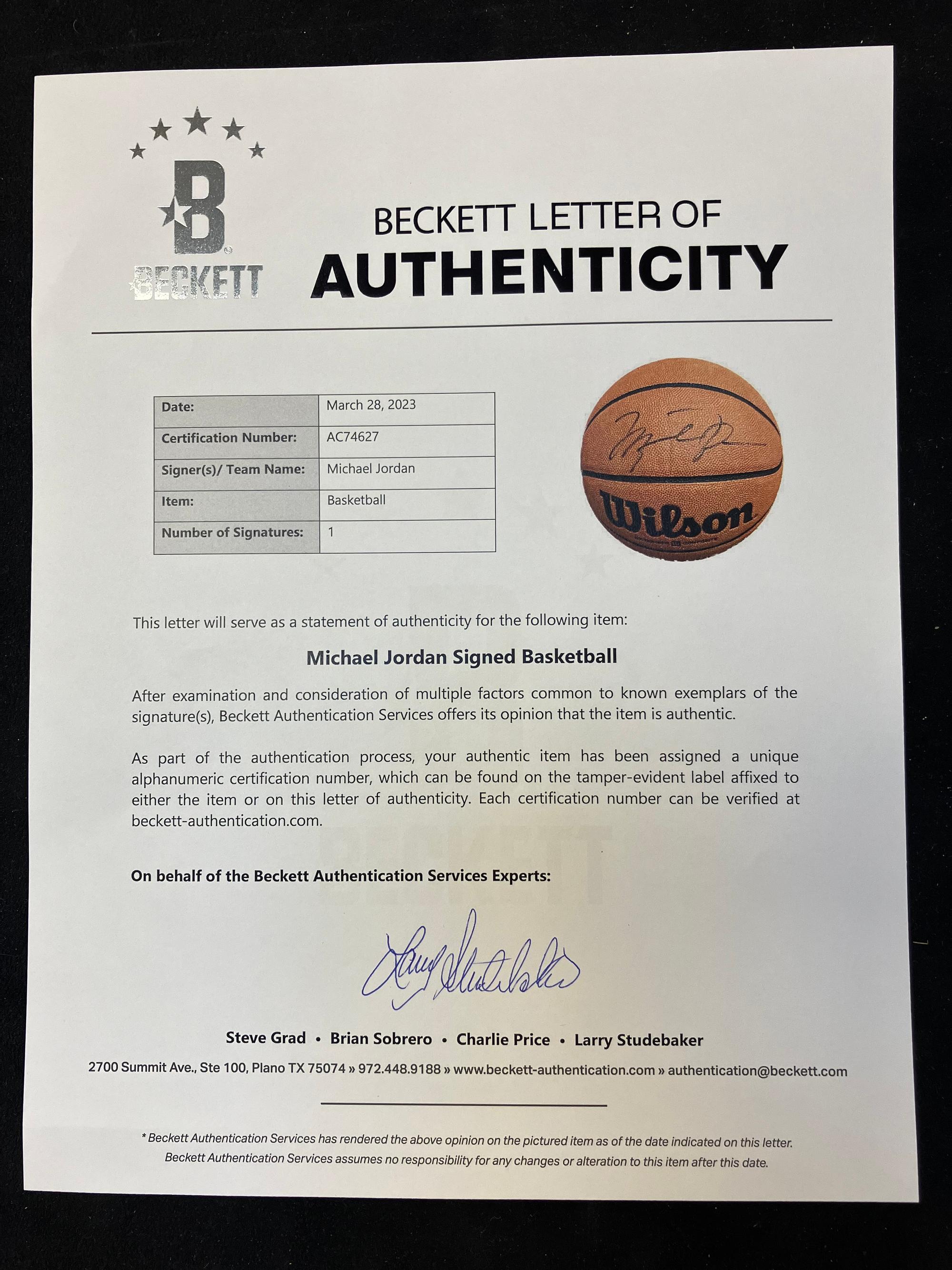 A Michael Jordan Signed Autograph Wilson Basketball (Beckett Authentication Services)
