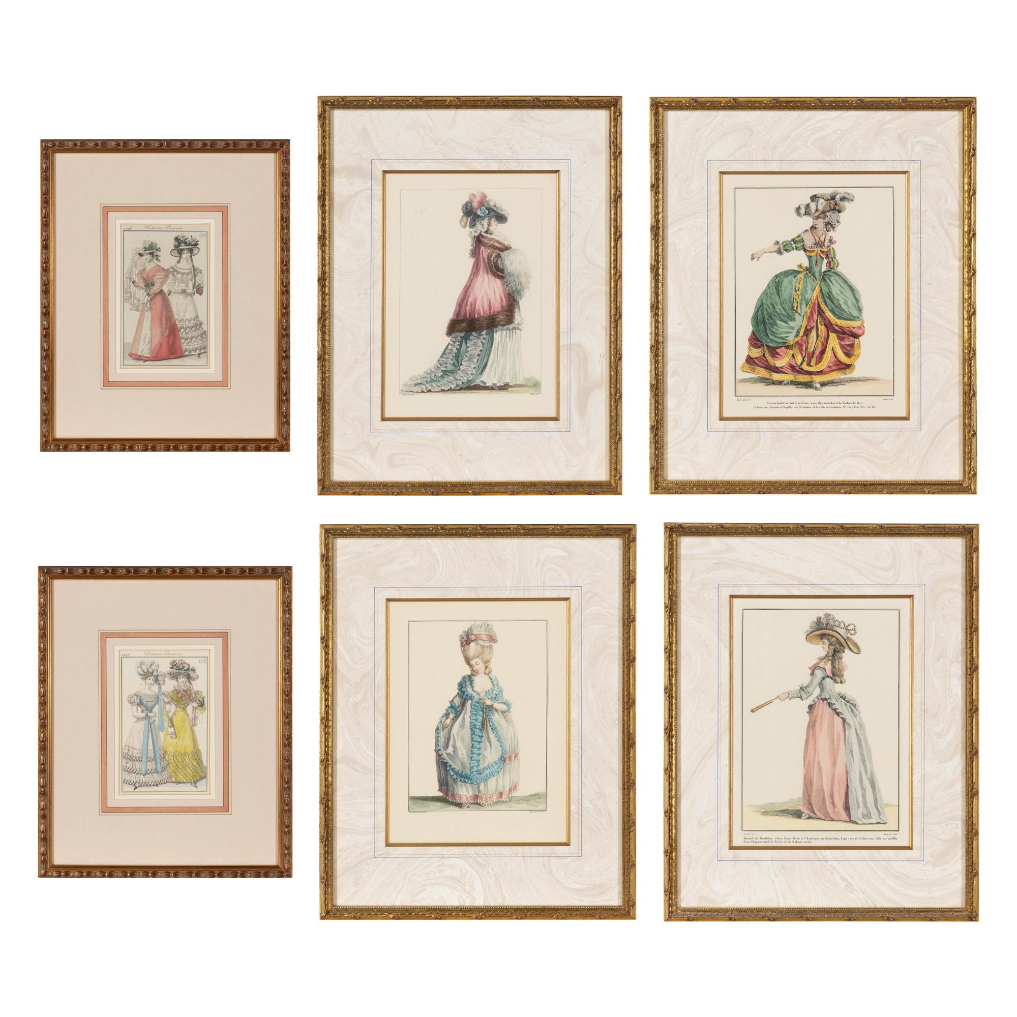 Two Sets of Four French Hand-Colored Costume Engravings