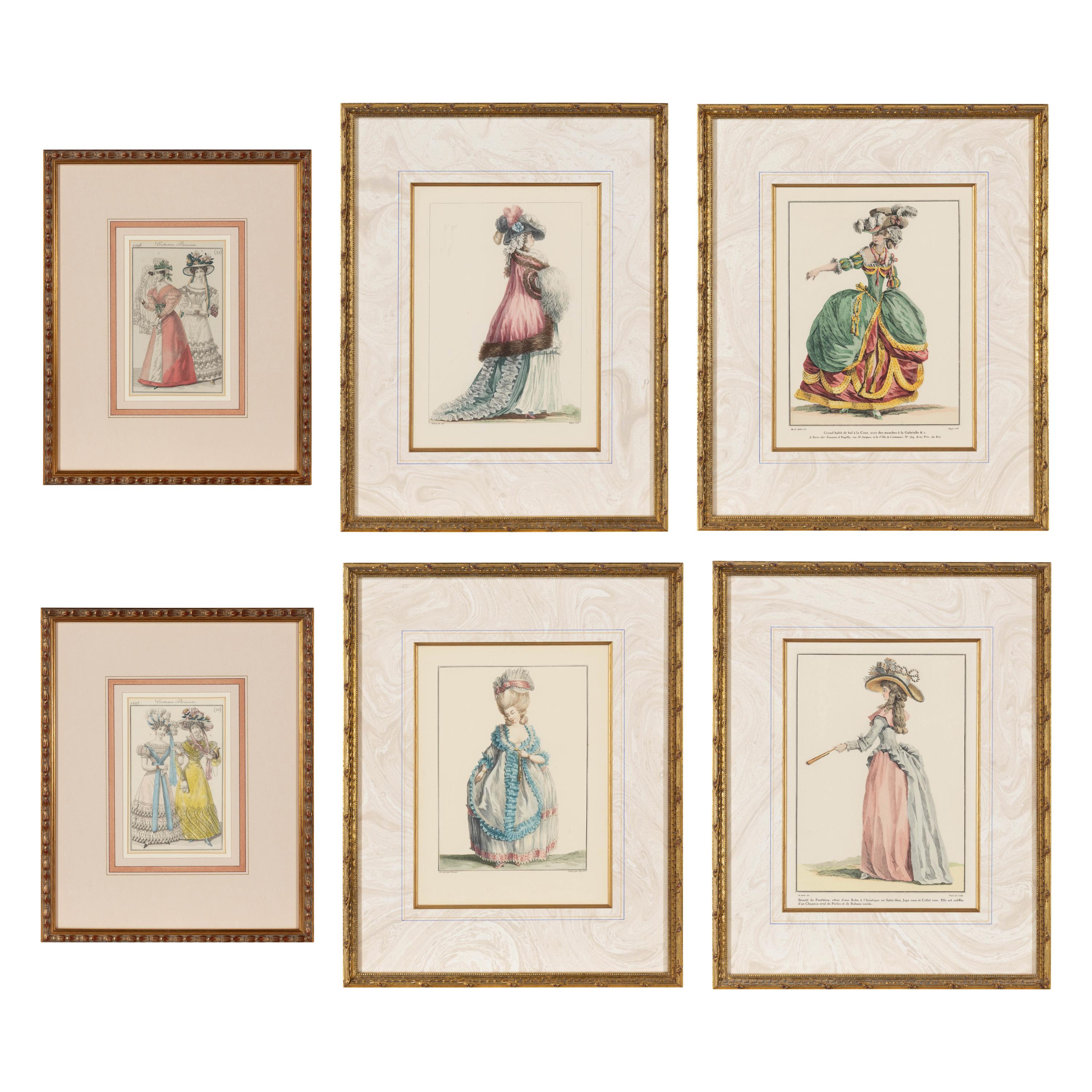 Two Sets of Four French Hand-Colored Costume Engravings