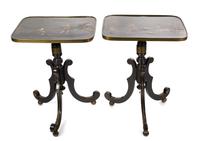 A Pair of Regency Green and Polychrome-Japanned Occasional Tables Height 24 3/4 x width 18 1/2 inches. — EARLY 19TH CENTURY