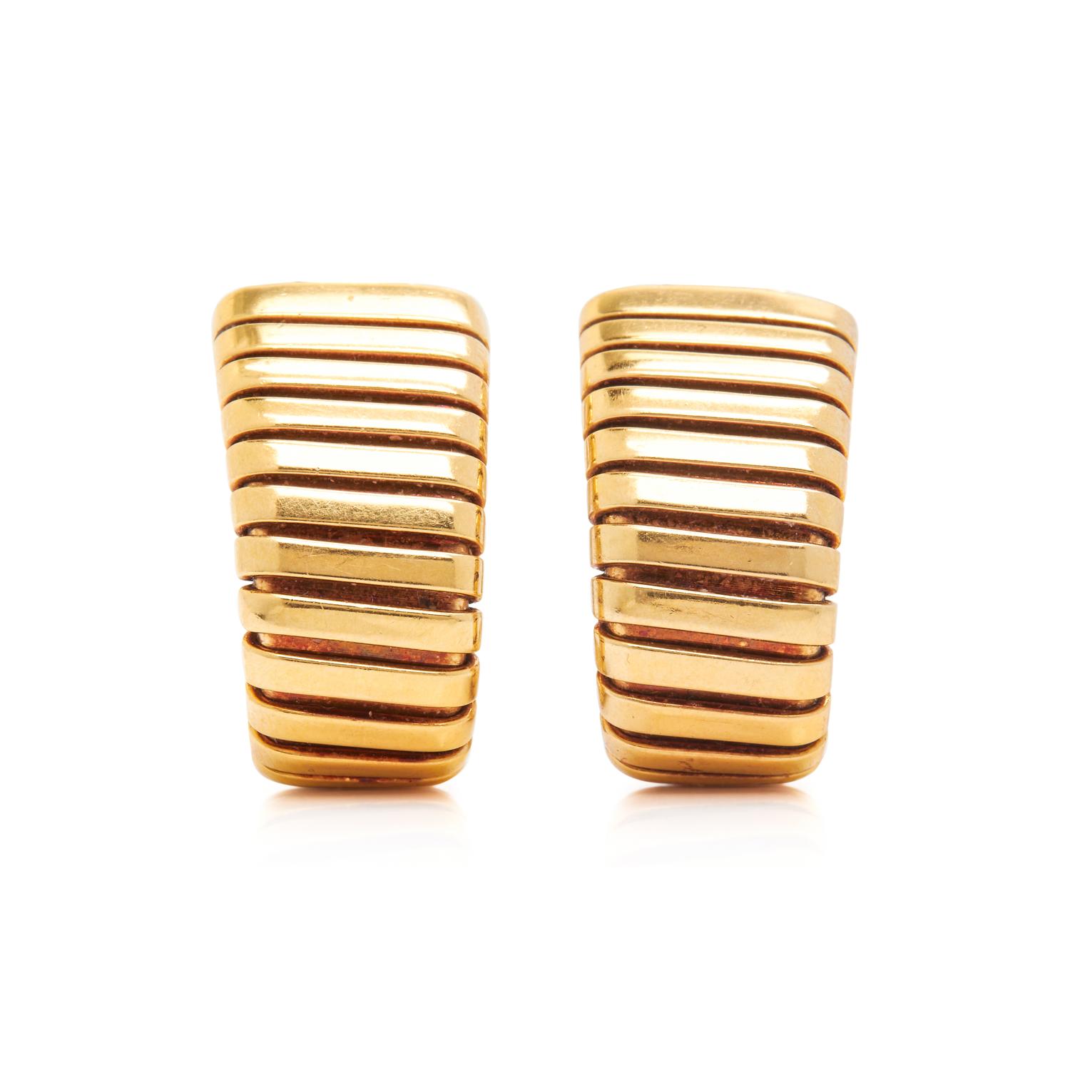 BULGARI, YELLOW GOLD 'TUBOGAS' CLIP EARRINGS