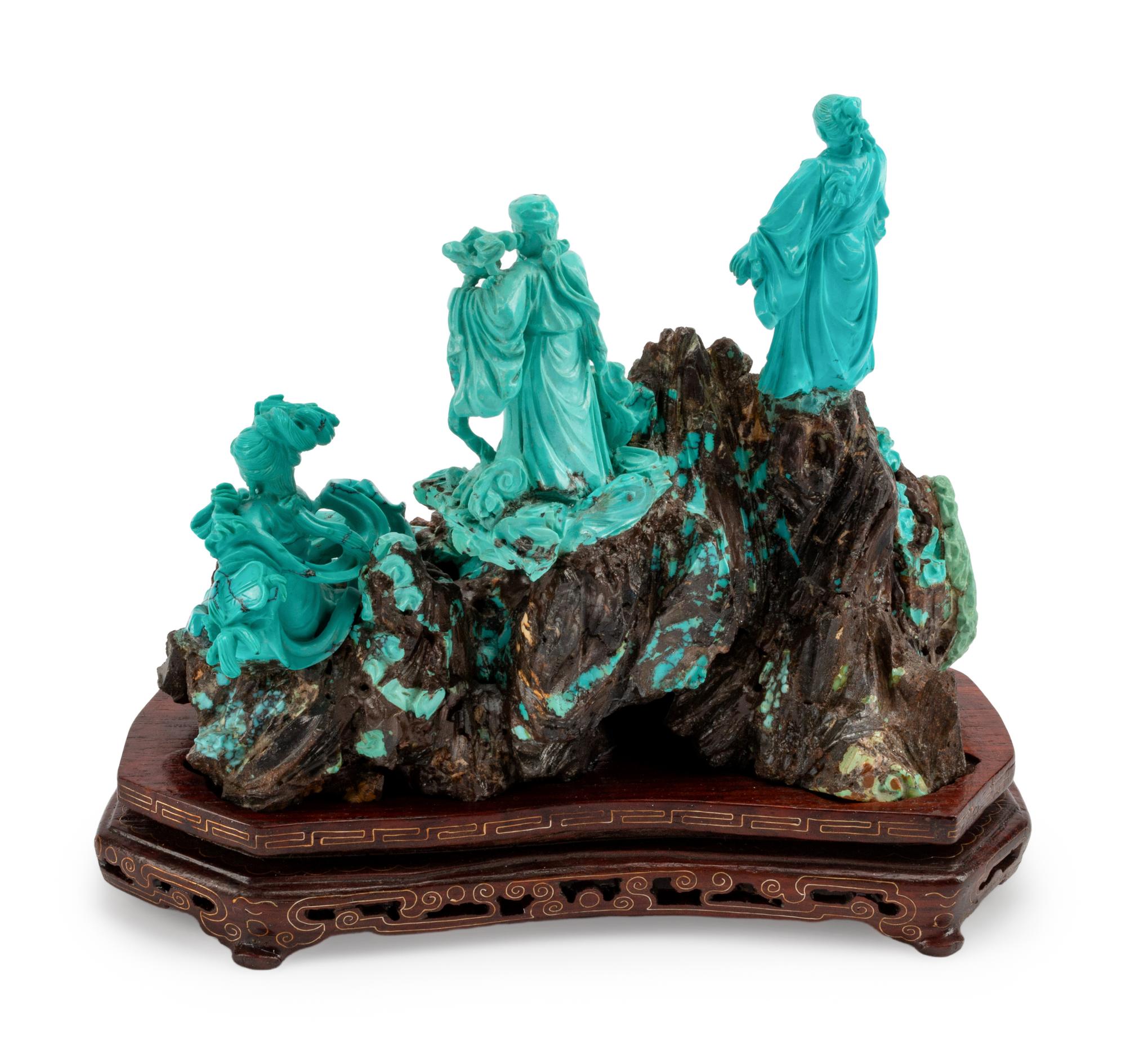 A Chinese Export Carved Turquoise Figural Group