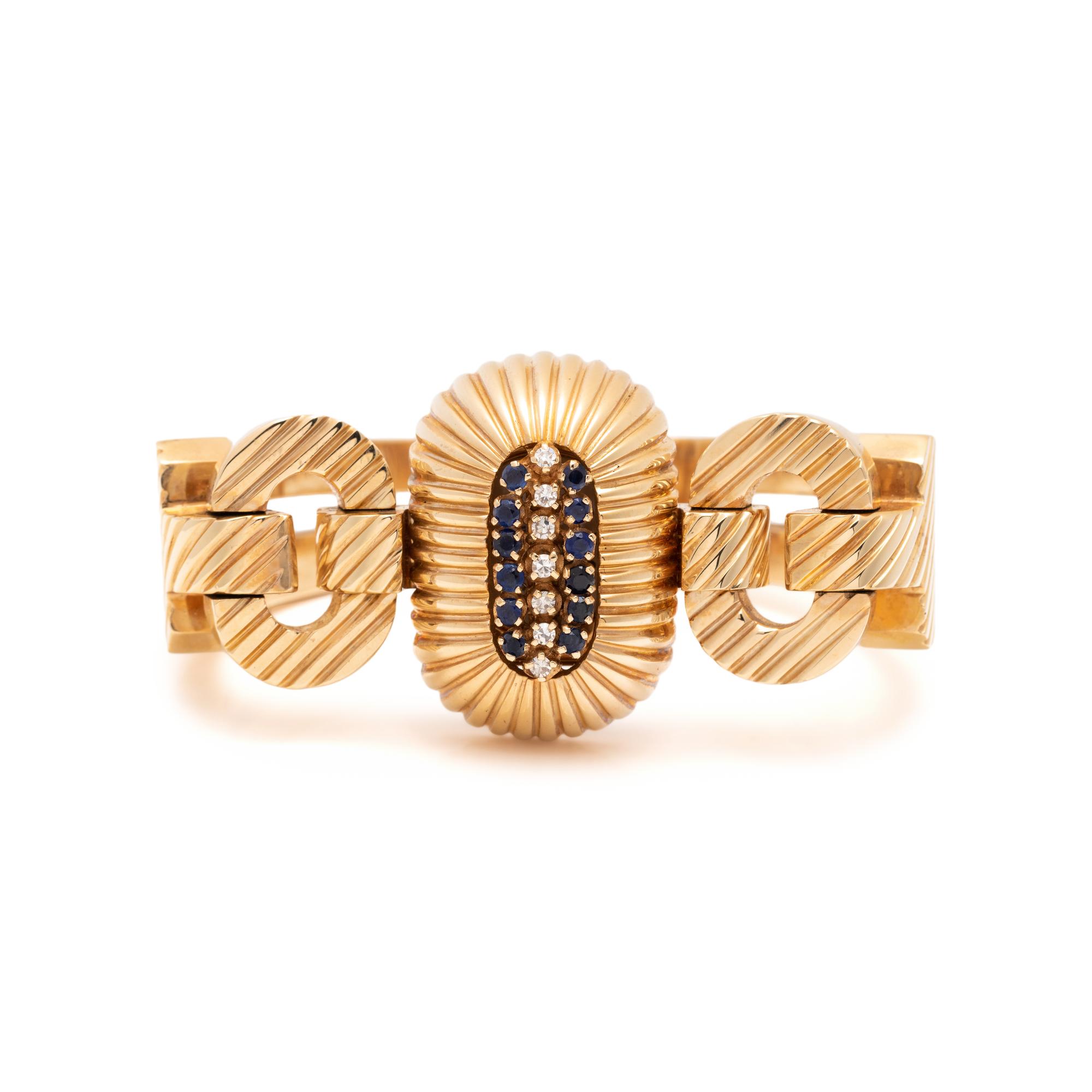 RETRO, YELLOW GOLD, SAPPHIRE AND DIAMOND SURPRISE WRISTWATCH