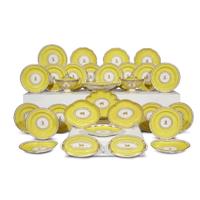 A Derby parcel-gilt yellow ground heraldic porcelain part luncheon service circa 1800-1815
