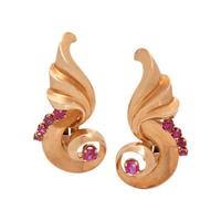 TIFFANY & CO., RETRO, ROSE GOLD AND RUBY EARCLIPS