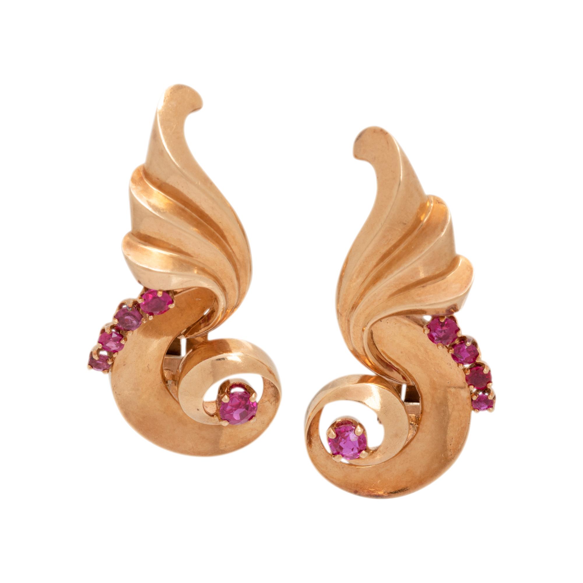 TIFFANY & CO., RETRO, ROSE GOLD AND RUBY EARCLIPS