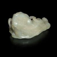 A Large Pale Celadon Jade Figure of a Fu Lion and Cub