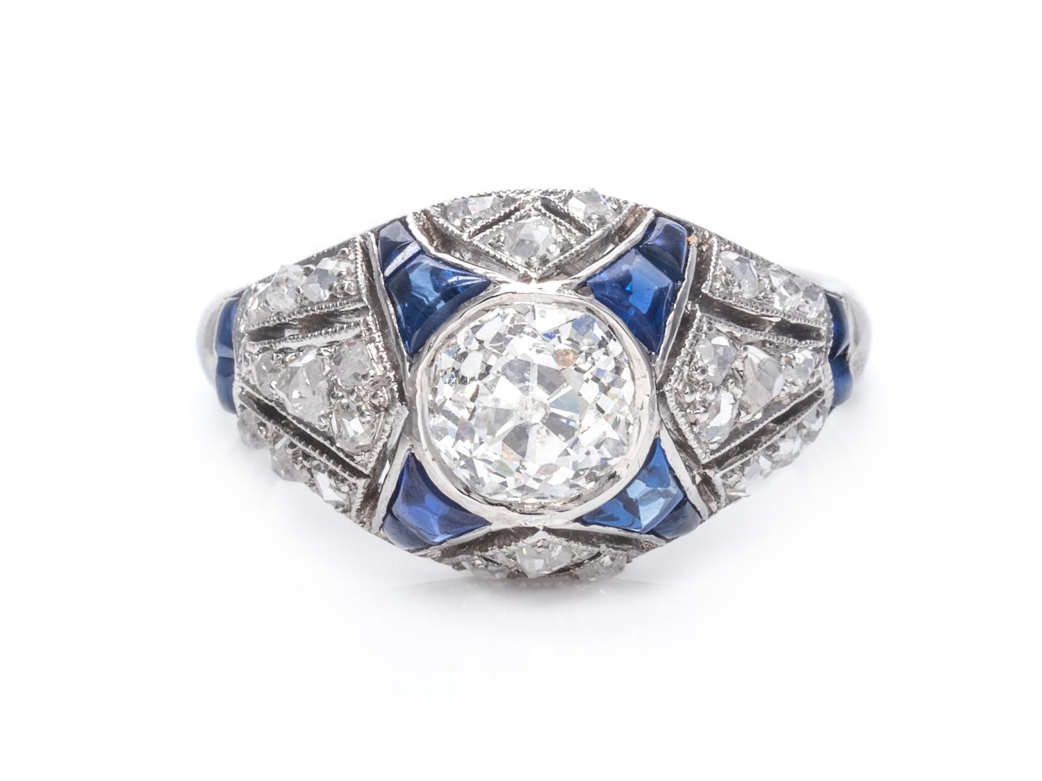 An Art Deco Platinum, Diamond and Sapphire Ring, French,