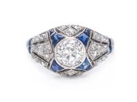 An Art Deco Platinum, Diamond and Sapphire Ring, French,