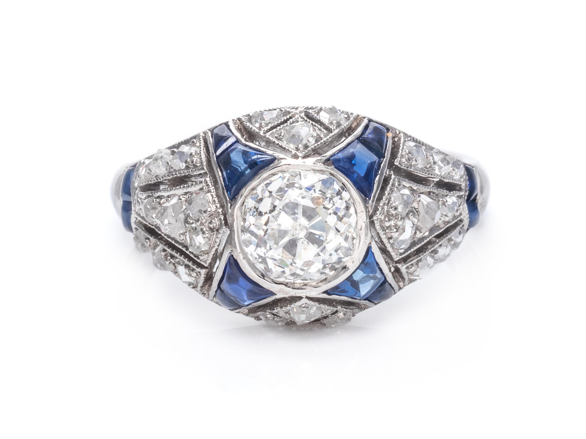 An Art Deco Platinum, Diamond and Sapphire Ring, French,