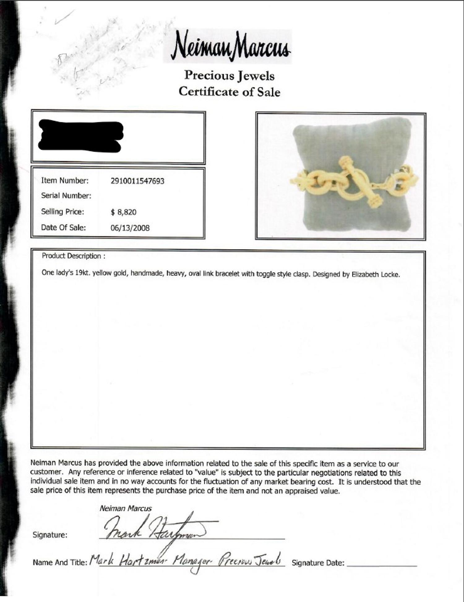 ELIZABETH LOCKE, YELLOW GOLD BRACELET