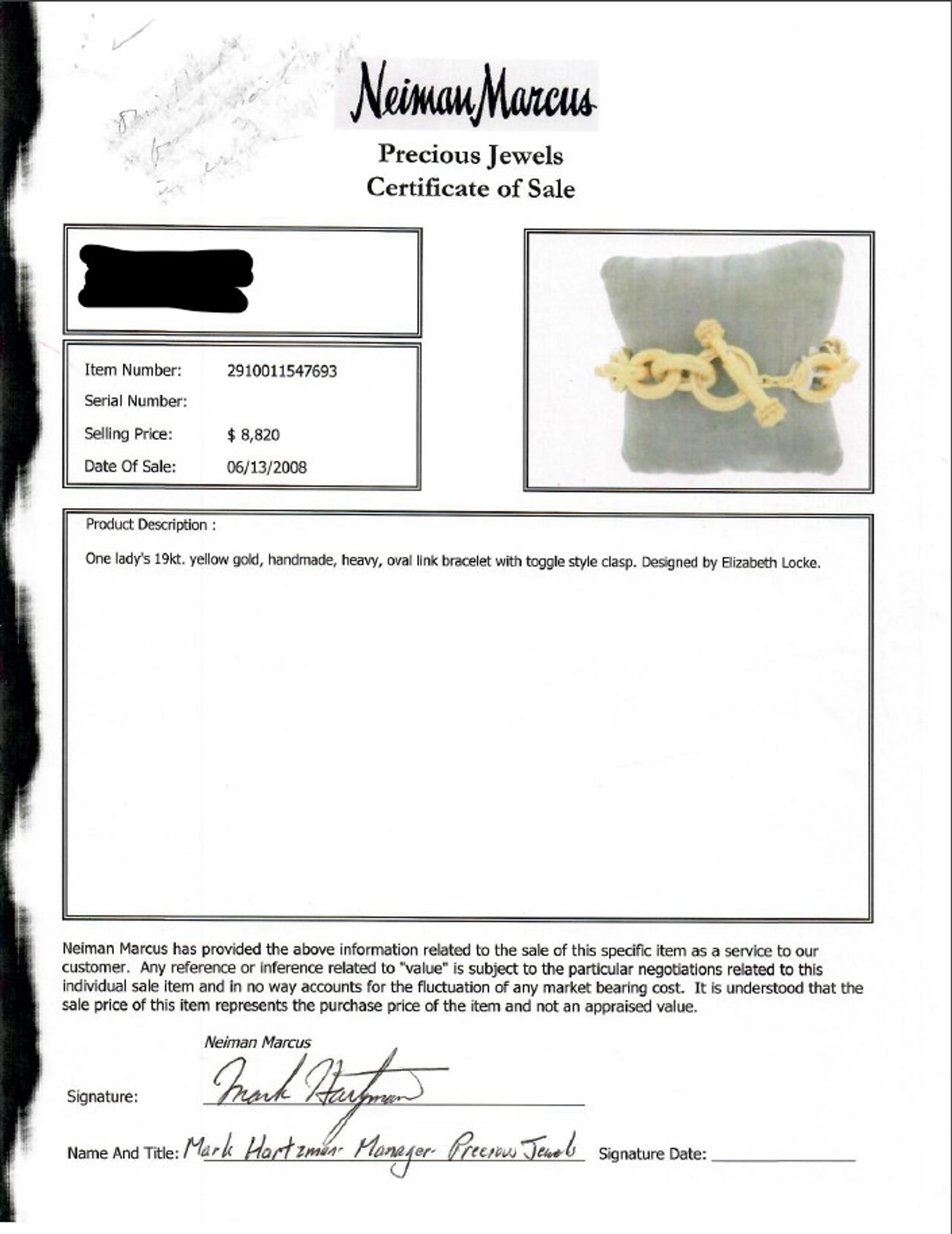 ELIZABETH LOCKE, YELLOW GOLD BRACELET