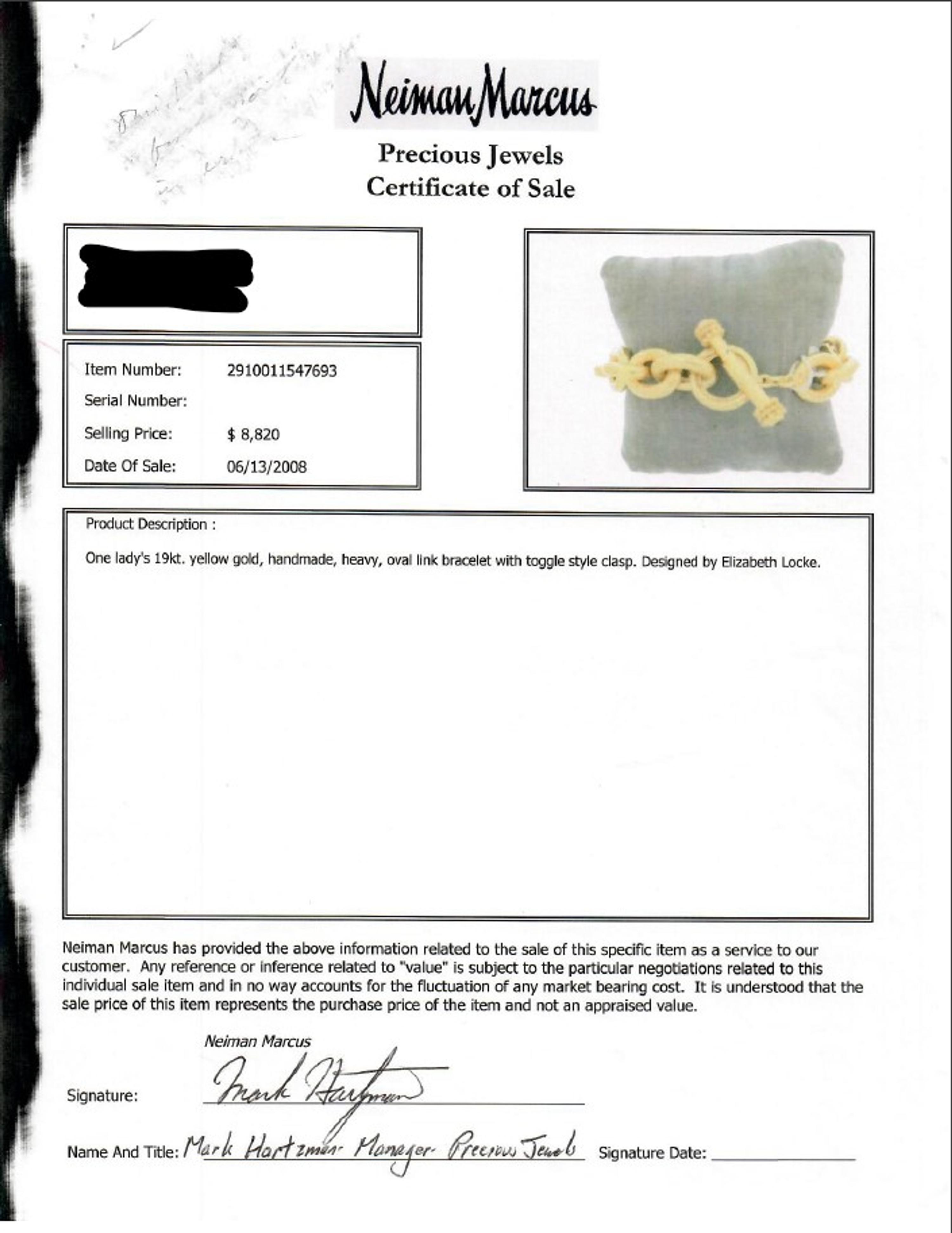 ELIZABETH LOCKE, YELLOW GOLD BRACELET