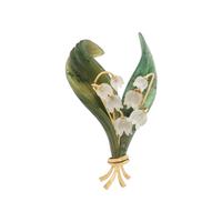 NEPHRITE AND ROCK CRYSTAL LILY OF THE VALLEY BROOCH