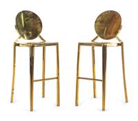 A Pair of Gilt Decorated Steel Eclipse Bar Stools