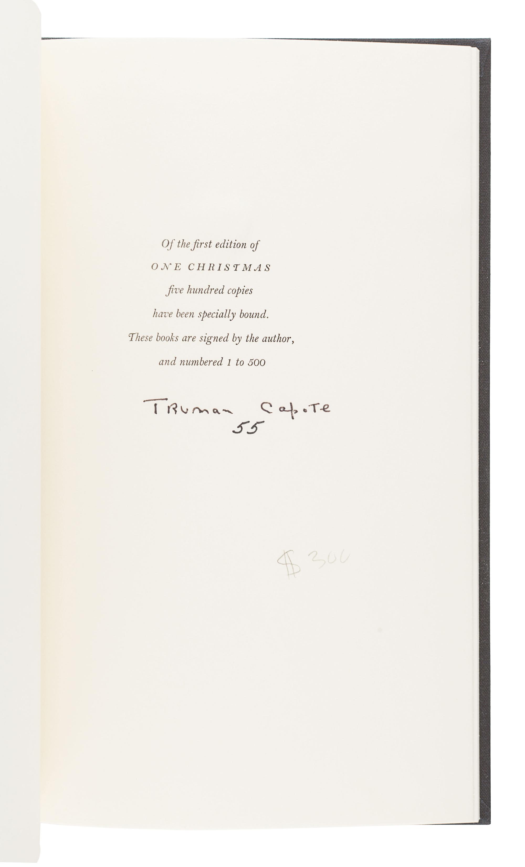 [CAPOTE, Truman (1924-1984)]. A group of 3 FIRST EDITIONS, SIGNED BY CAPOTE, comprising: