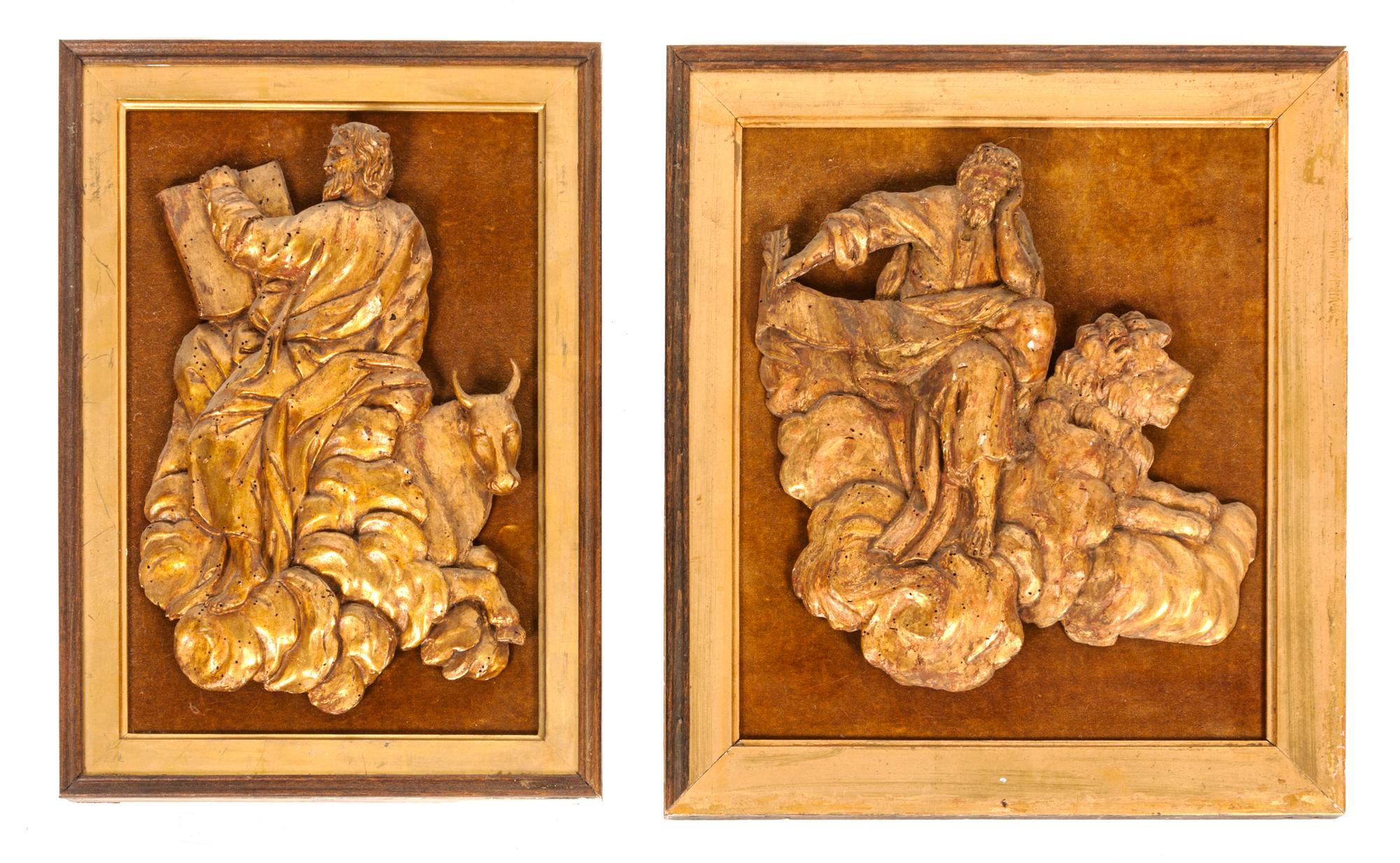 Two Carved Giltwood Panels Height overall 17 3/4 inches.