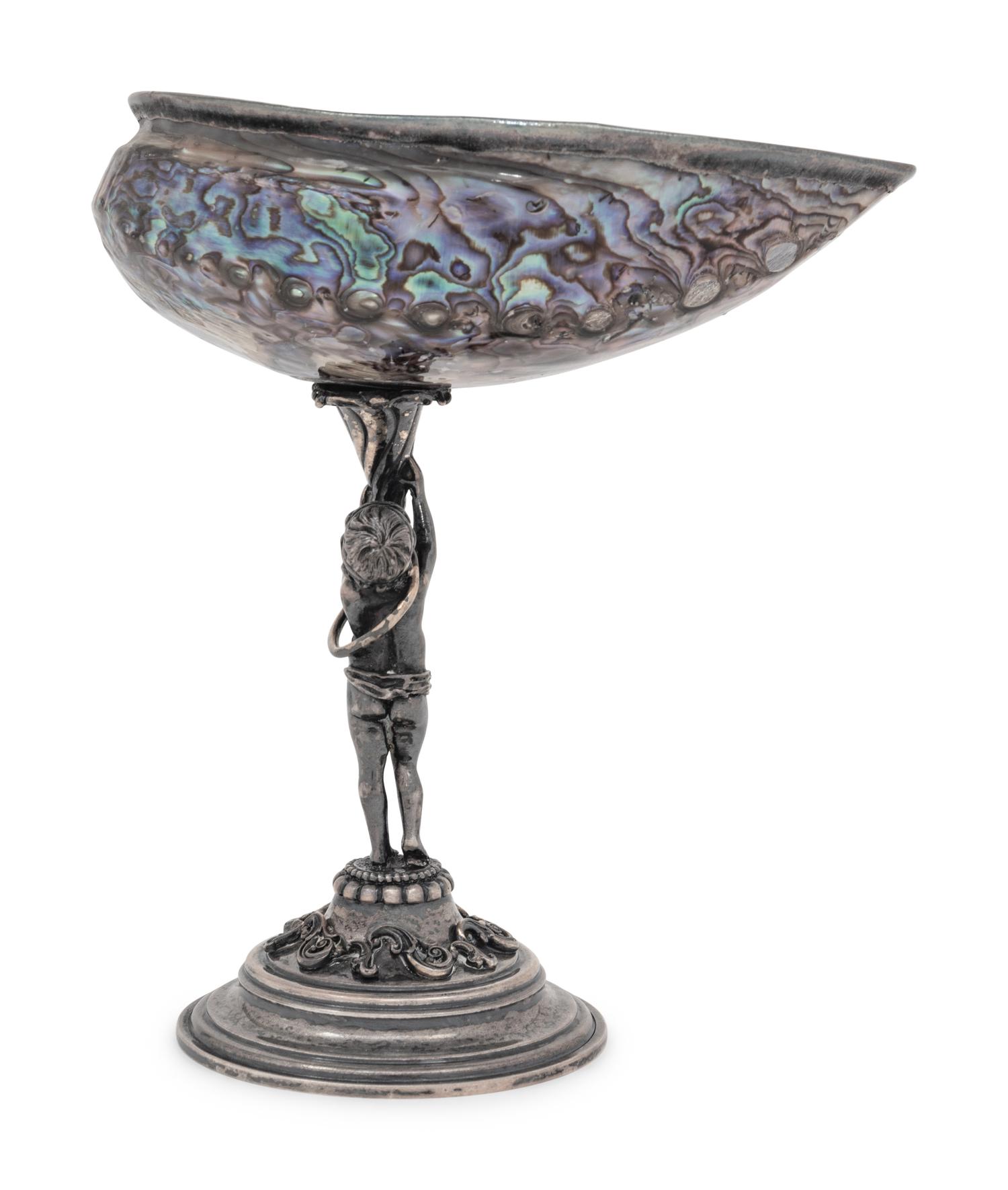 An English Silver and Abalone Shell Figural Ornament in the Manner of Benvenuto Cellini