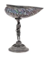 An English Silver and Abalone Shell Figural Ornament in the Manner of Benvenuto Cellini