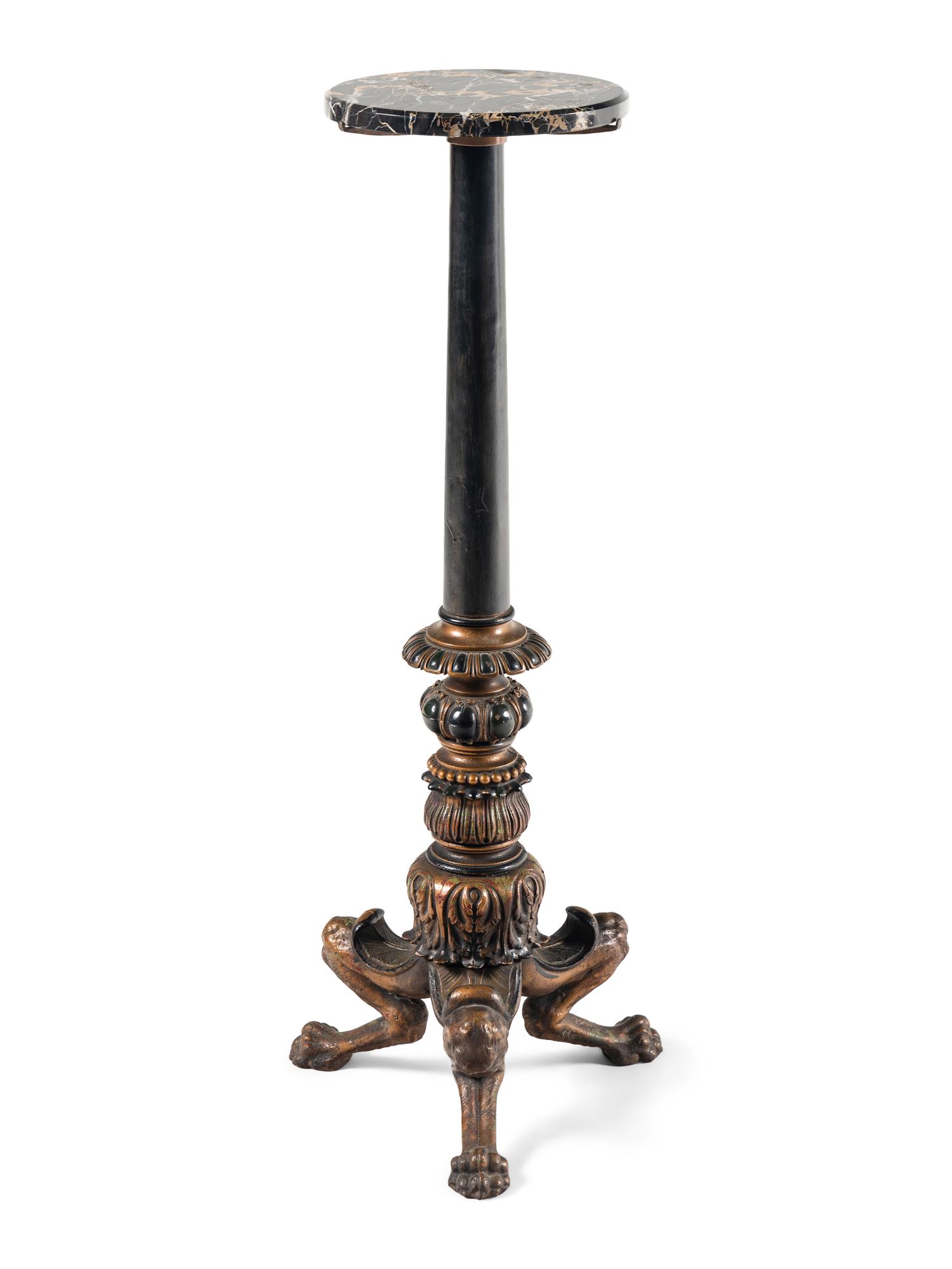 A Painted Iron and Marble Pedestal Table