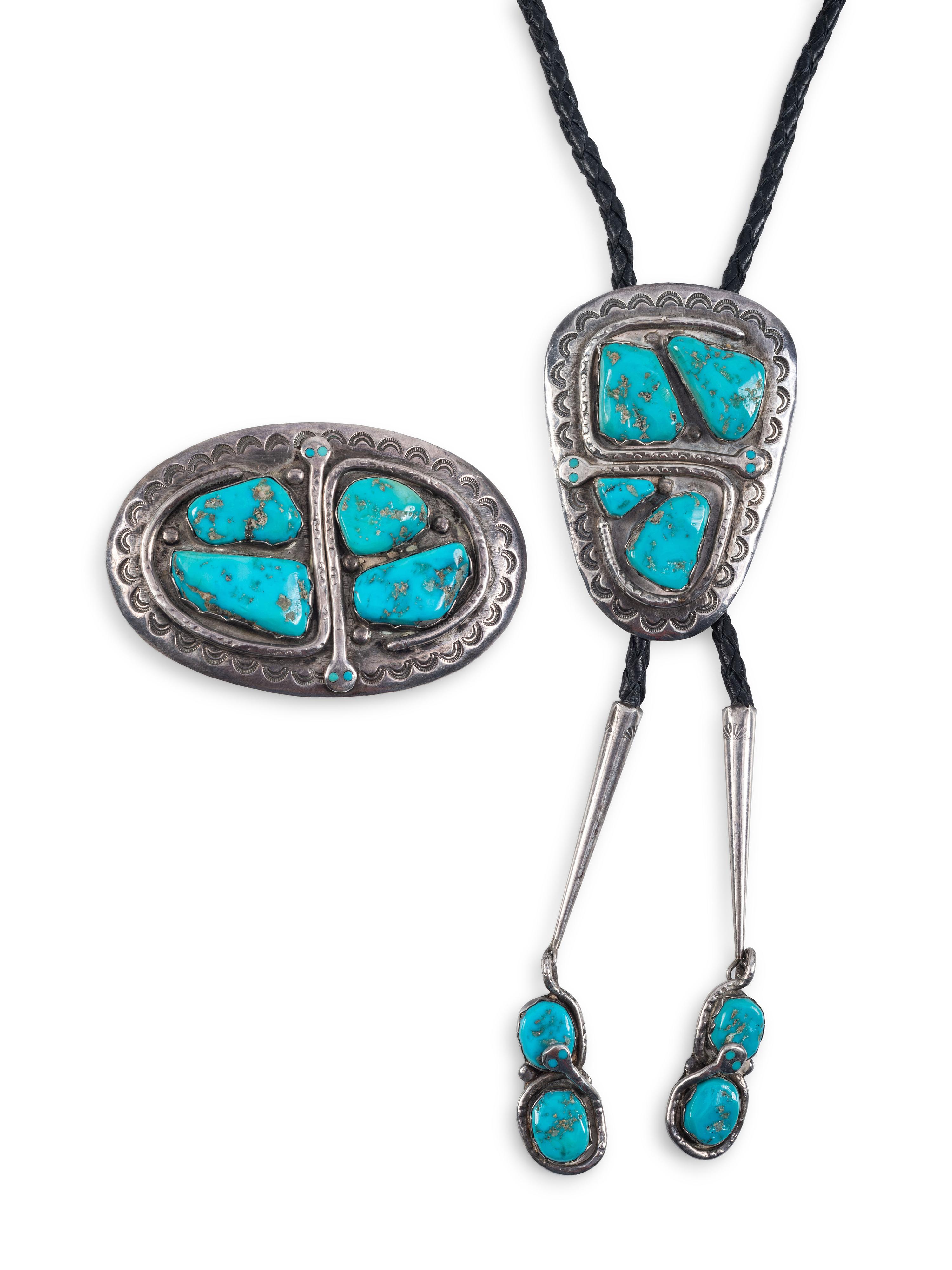 Sterling Silver and Turquoise Serpent Belt Buckle and Bolo Set