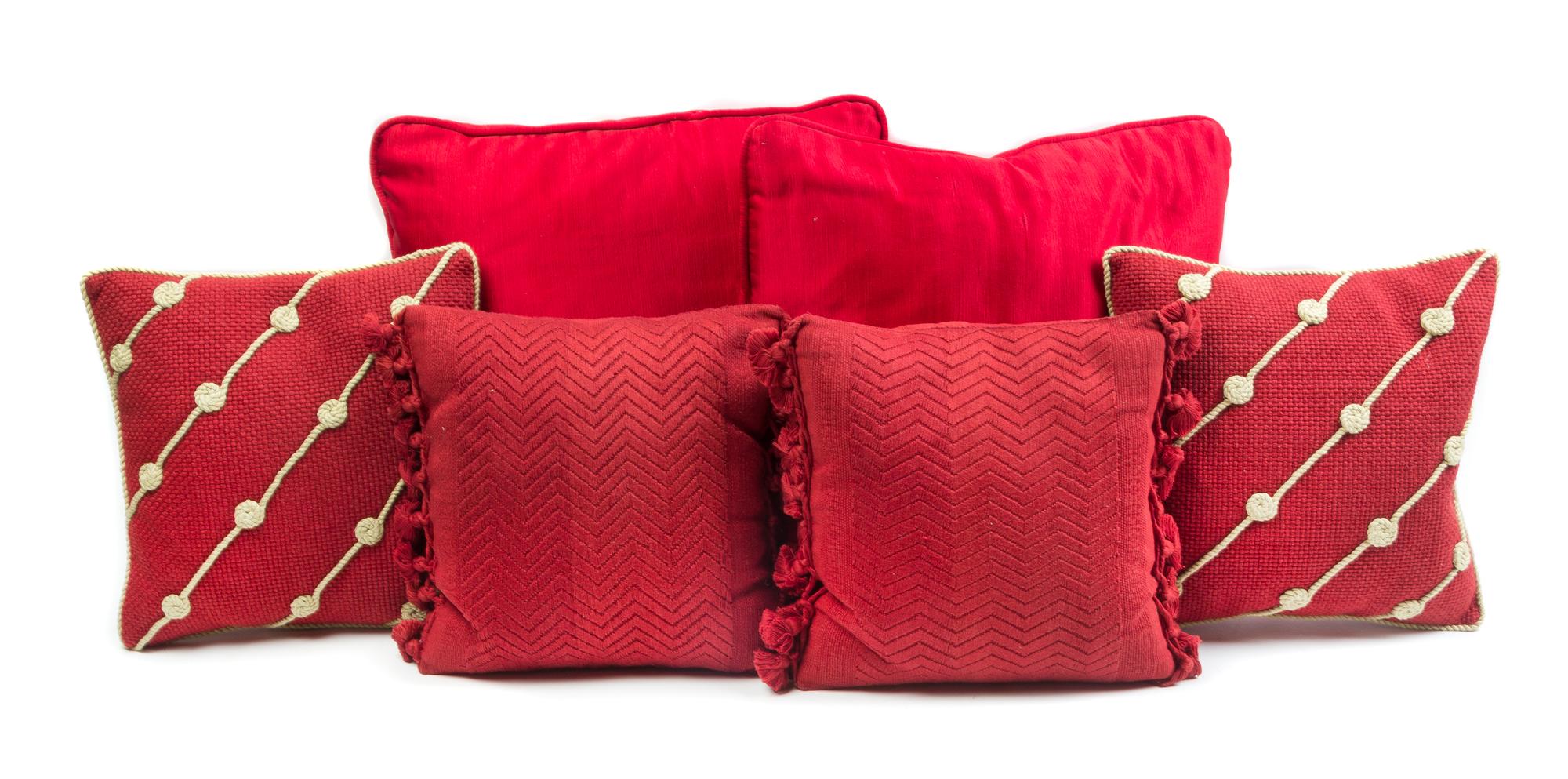 A Group of Six Decorative Pillows First: 16 x 16 inches.
