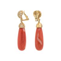 CORAL AND DIAMOND EARCLIPS